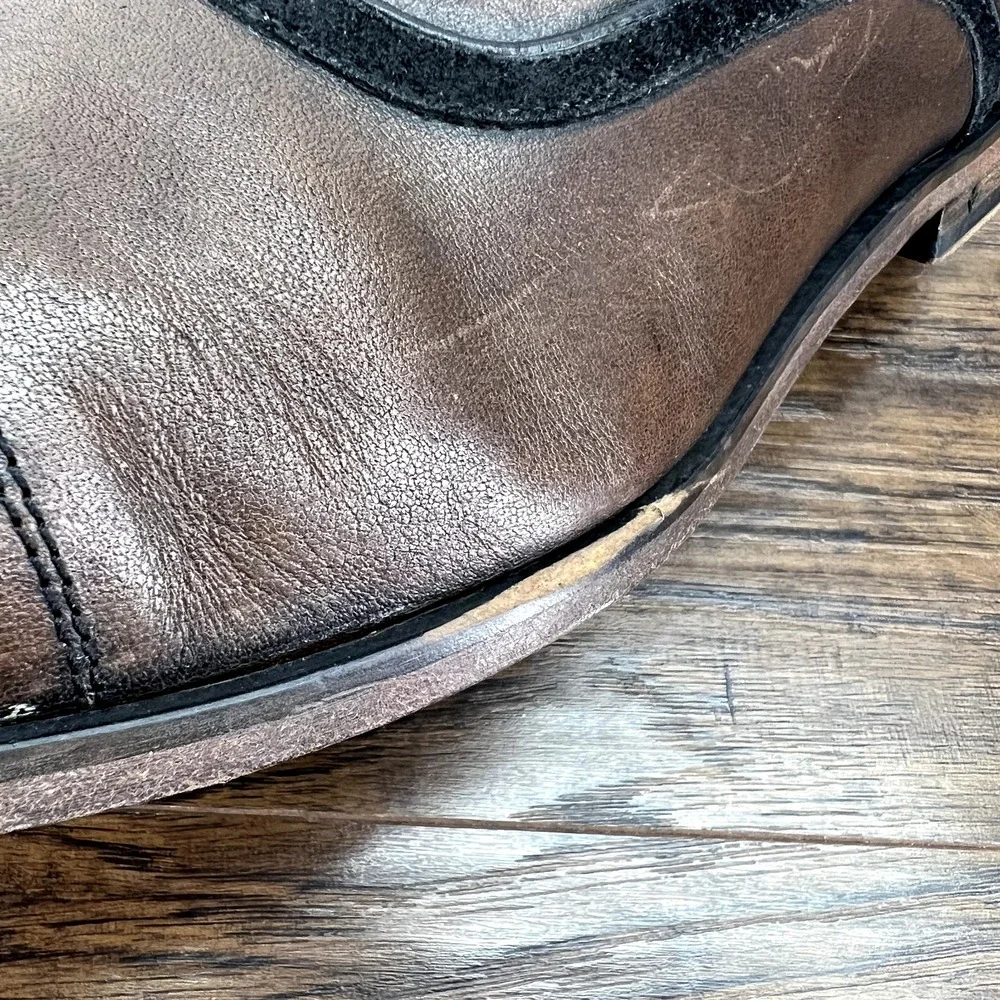 John Varvatos Size 11.5D‎ Oxfords Dress Shoes Brown Leather Cap Toe Suede Trim